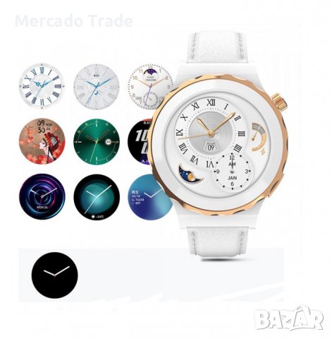 Смарт часовник HW3 mini с кожена бяла каишка, Smart watch, Бял, снимка 4 - Смарт гривни - 40002704