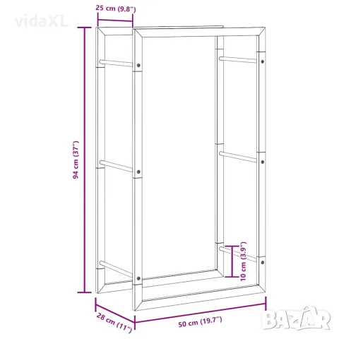 vidaXL Стойка за дърва за огрев, черен мат, 50x28x94 см, стомана, снимка 10 - Дърва за огрев - 56147195