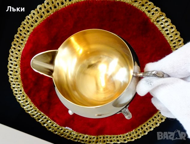 Посребрена каничка,сосиера с капак,бронз,позлата. , снимка 4 - Антикварни и старинни предмети - 39971574