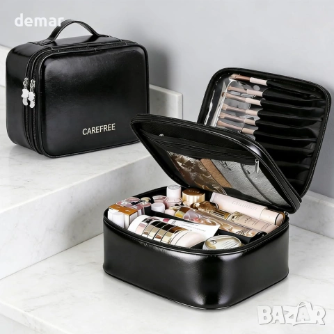 Голяма дамска чанта за гримове с 4 отделения за съхранение, регулируеми разделители, снимка 6 - Чанти - 53984053