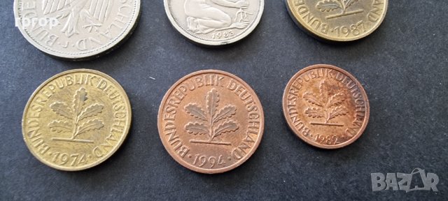 Монети .Германия. Дойче марки. 1 , 2 , 5 ,10, 50 пфенига и 1 дойче марка. 6 бройки., снимка 10 - Нумизматика и бонистика - 37802516
