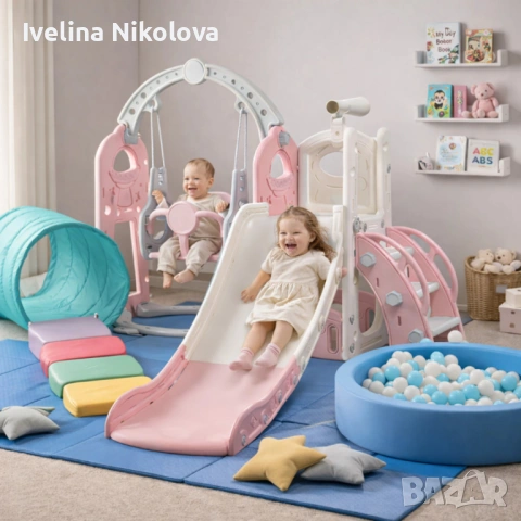 Детска пързалка с люлка 4 в 1 – за дома и двора, стабилна и безопасна конструкция, снимка 4 - Други - 54317249
