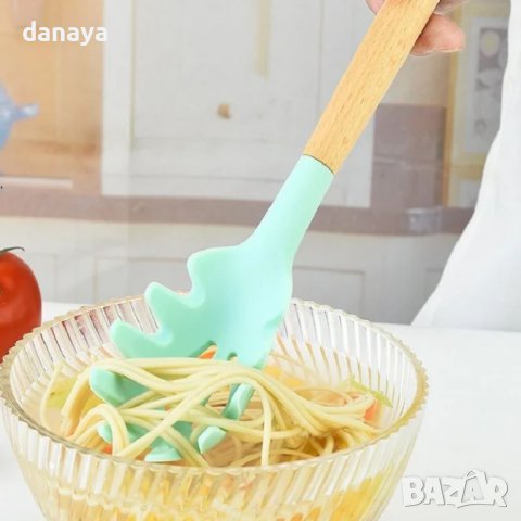4234 Силиконова лъжица за спагети с дървена дръжка, снимка 4 - Прибори за хранене, готвене и сервиране - 42875520