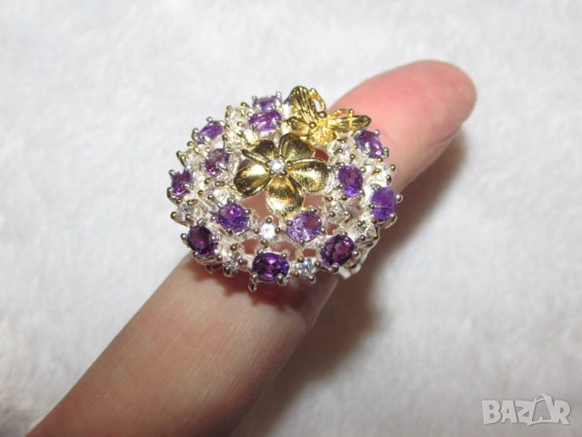 925 сребърен пръстен с аметисти, подходящ за подарък, снимка 4 - Пръстени - 51720209