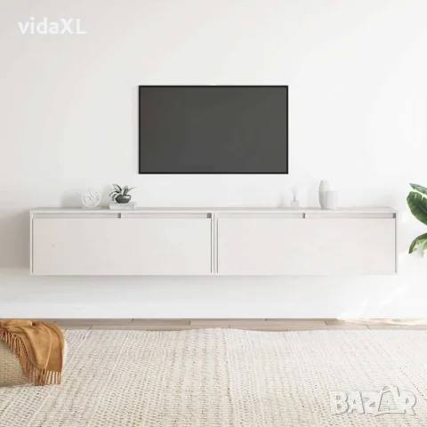 vidaXL Стенни шкафове, 2 бр, бели, 100x30x35 см, бор масив, снимка 2 - Шкафове - 56147992