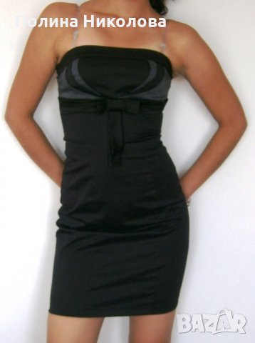 Елегантна рокля без презрамки в черен цвят, снимка 2 - Рокли - 30879458