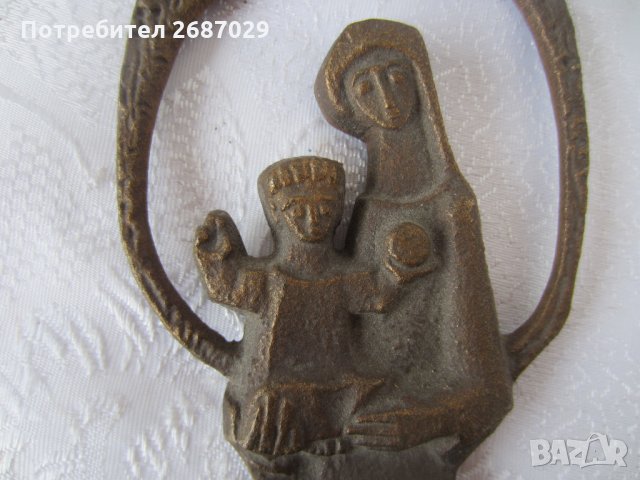 Богородица с ореол пано религия метал бронз, снимка 2 - Пана - 29577757