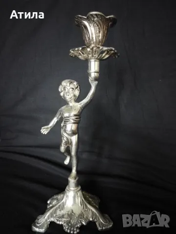 свещник херувим сребрист метал 25/10 см
