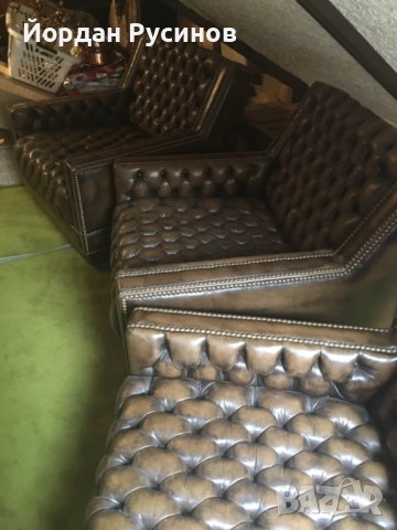 3 броя уникални честърфийлд кресла ръчна изработка ест кожа фотьойли, снимка 2 - Дивани и мека мебел - 52403653