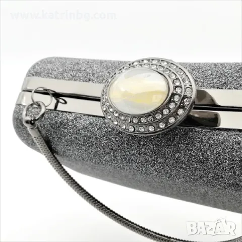 Официална чанта клъч сребриста с фин брокат и дръжка, снимка 2 - Чанти - 48908490