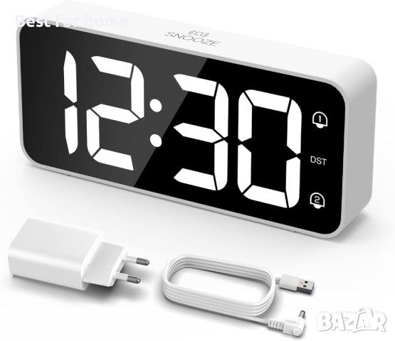 LED Цифров будилник с адаптер,регулируема сила на звука, голям екран с 2 аларми,