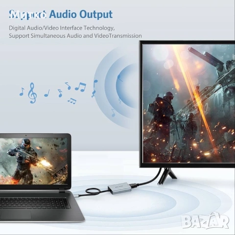 ABLEWE USB към HDMI адаптер за Mac OS, алуминиев HDMI към USB аудио видео конвертор за PC, лаптоп, п, снимка 6 - Кабели и адаптери - 53073017