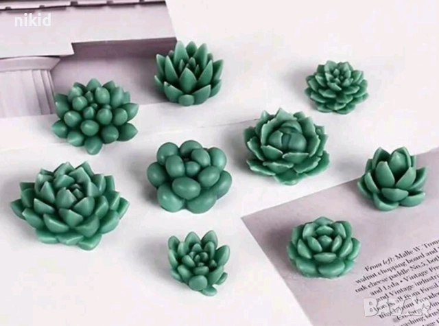 3D 9 различни Сукулент сукулента сукуленти кактус растения силиконов молд форма фондан смола гипс, снимка 3 - Форми - 52137107
