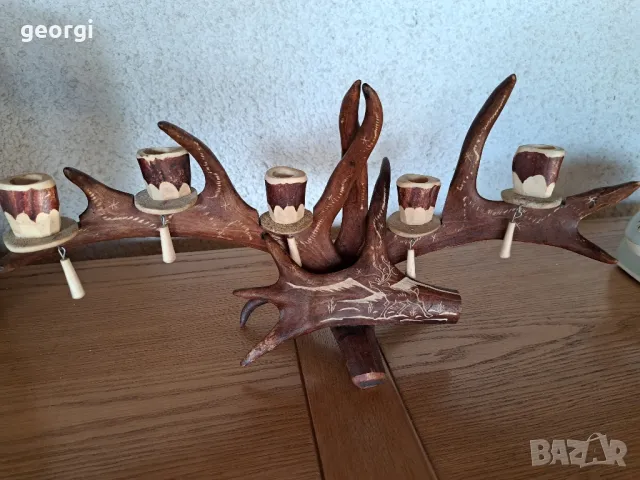 гравиран свещник от еленов рог уникат     25/4, снимка 15 - Декорация за дома - 50144699