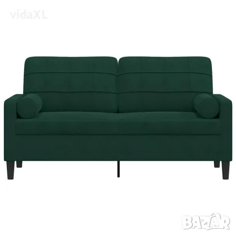 vidaXL 2-местен диван с възглавници тъмнозелен 140 см кадифе, снимка 3 - Дивани и мека мебел - 56146866