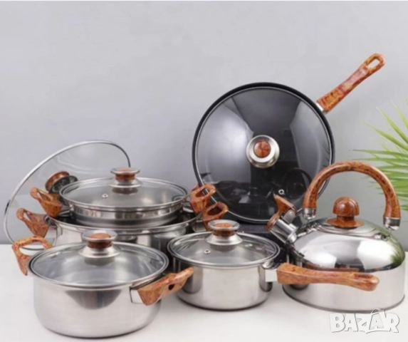 Комплект тенджери + подарък кухненски прибори розов, черен или зелен цвят DJ37+TV1316, снимка 7 - Прибори за хранене, готвене и сервиране - 51970829