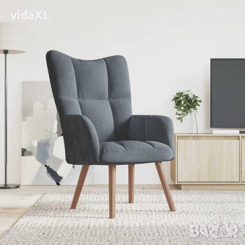 vidaXL Релакс стол, тъмносив, кадифе（SKU:328052）, снимка 2 - Столове - 52980594