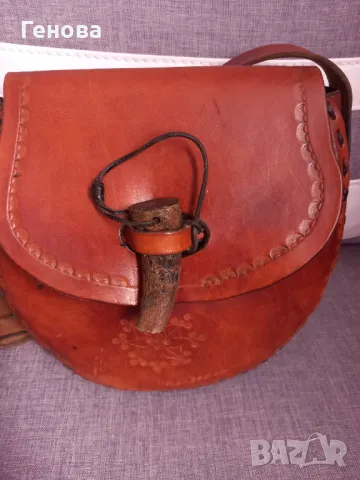 Уникална дамска чанта естествена кожа с закопчалка от рог