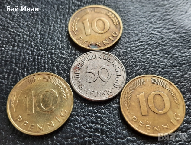 Стара монета 50 пфенига 1969 г. и 10 пфенига 1950 , 1979 и 1980 г.- Германия - топ цена !, снимка 10 - Нумизматика и бонистика - 42402355