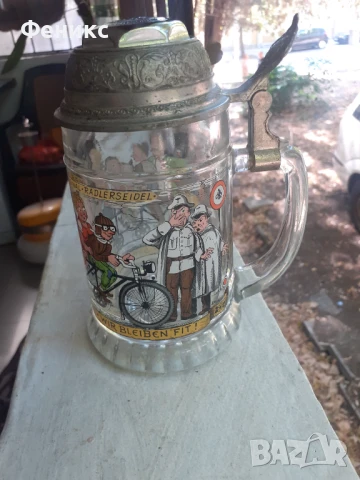 Стара немска халба за бира със звънец, снимка 4 - Антикварни и старинни предмети - 51357856