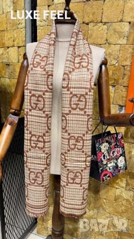 Дамски Шалове - Кашмир ⚜️ GUCCI , снимка 3 - Шалове - 52474190