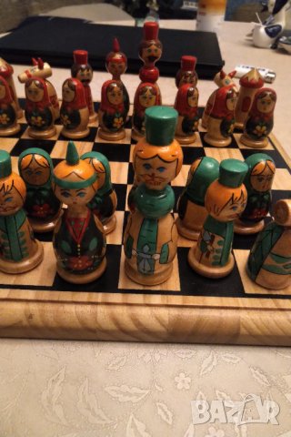 Рядък дървен шах матрьошки РЪЧНА ИЗРАБОТКА