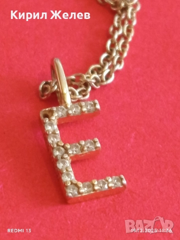 Сребърно колие с висулка буква Е с кристали ефектно позлата 37714, снимка 2 - Колиета, медальони, синджири - 52846102