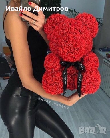 Мече от рози 25 или 40 см с подаръчна кутия, снимка 4 - Декорация за дома - 44232649