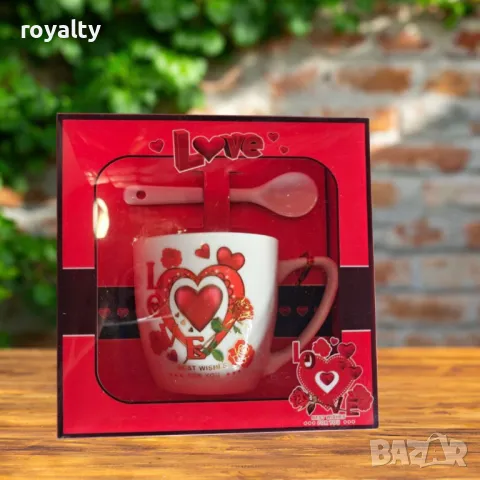 Керамична чаша, с лъжица,  сърчица