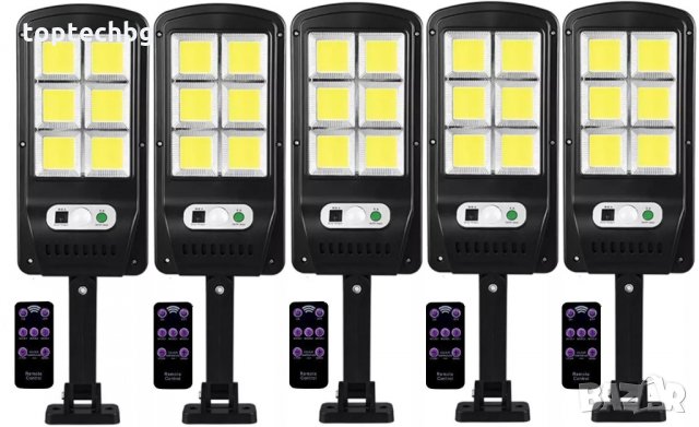 5 броя 500W LED Соларна лампа COB със сензор за движение, стойка и дистанционно, снимка 1