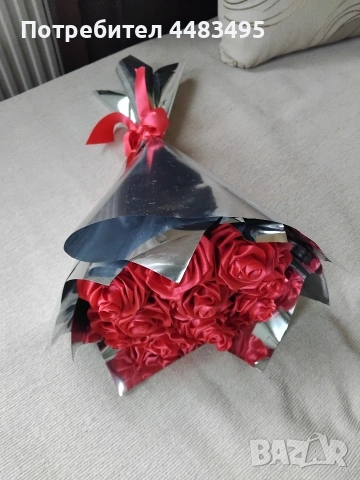 Букет от нежни сатенени рози , снимка 2 - Изкуствени цветя - 53364556