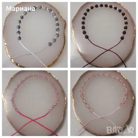 Гривна от конец със сребърни фасетирани топчета и камъни, снимка 15 - Гривни - 45837332