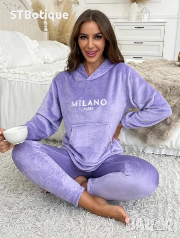 💜 Дамски уютен комплект от поларен суитшърт с качулка и панталон "MILANO" 💜, снимка 4 - Комплекти - 52186033