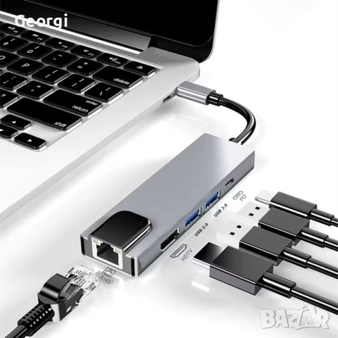 USB C hub 5 в1 , снимка 4 - USB кабели - 52990596