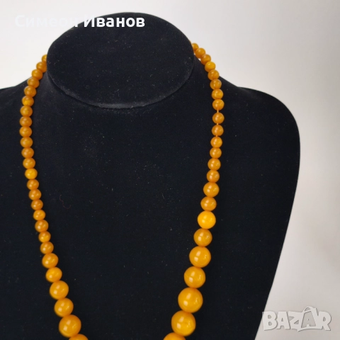 Стар гердан колие бакелит фатуран кехлибарен цвят  #6178, снимка 4 - Антикварни и старинни предмети - 51531504