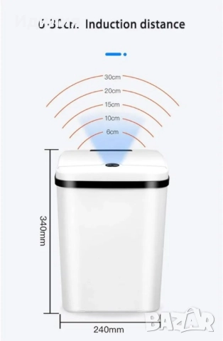 Кош за отпадъци със сензор за вдигане на капака, зарежда се с батерии, 15литра, снимка 4 - Мопове, кофи, четки и метли - 51701802