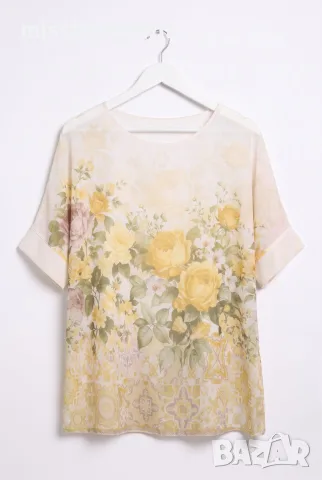 Туника “Sunny Floral Charm” – ефирна туника с жълти рози арт.5099, снимка 4 - Блузи с дълъг ръкав и пуловери - 55821170