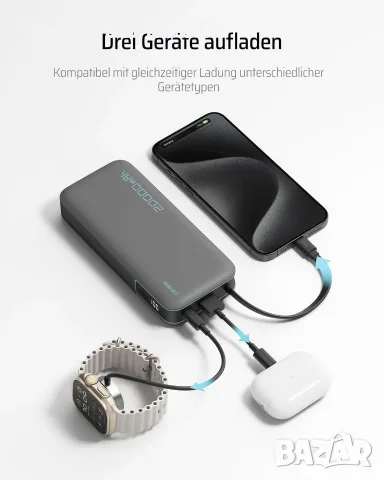 CUKTECH външна батерия 20000 mAh 45W с USB-C кабел, снимка 6 - Външни батерии - 55837909
