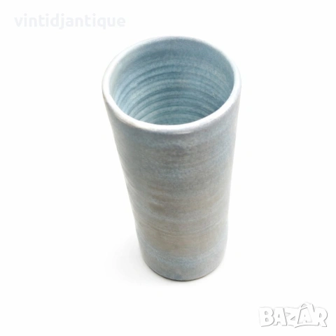 Синя керамична ваза отличаваща се с цилиндрична форма, снимка 3 - Вази - 53935959