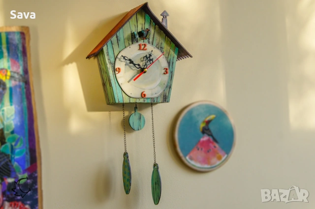 Ръчно изработен дървен часовник „Къщичка с кукувица“, снимка 7 - Стенни часовници - 53355518