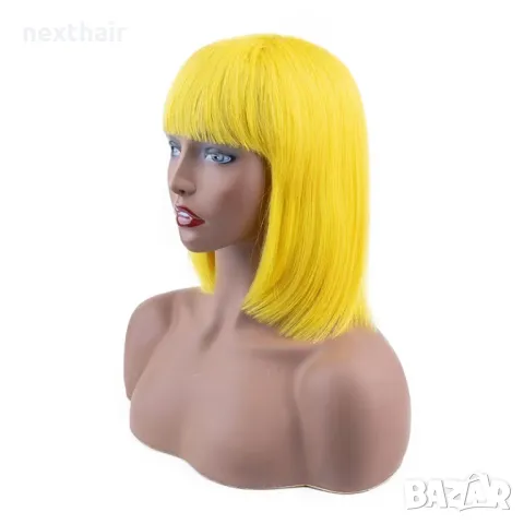 Жълта перука 100% естествен косъм, снимка 7 - Аксесоари за коса - 47509701