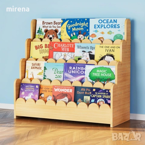 Етажерка за книги с фестон, Монтесори библиотека дървен естествен цвят, снимка 3 - Етажерки - 53192668