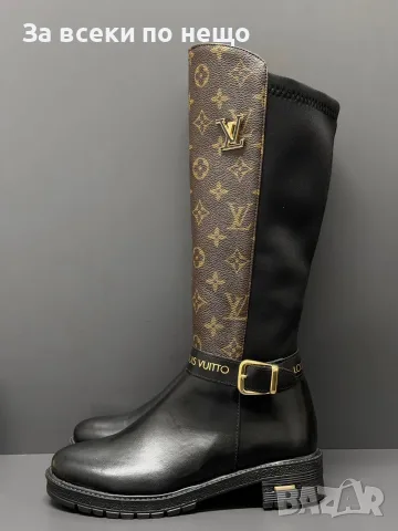 Louis Vuitton Луксозни Дамски Ботуши До Коляното С Монограм И Златно Лого Код SEM-769 , снимка 2 - Дамски ботуши - 56116734