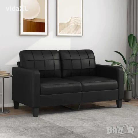 vidaXL 2-местен диван, черен, 140 см, изкуствена кожа, снимка 2 - Дивани и мека мебел - 56147300