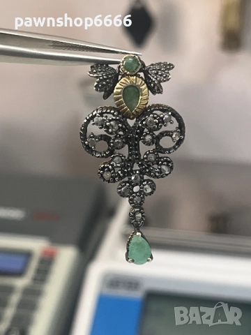 Винтидж висулка 925+14 карата злато с изумруди, снимка 2 - Колиета, медальони, синджири - 51663761