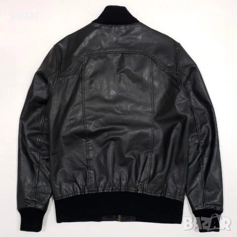 JACK & JONES Мъжко Кожено Яке Бомбър Естествена Кожа Плетена Яка M, снимка 5 - Якета - 52967875