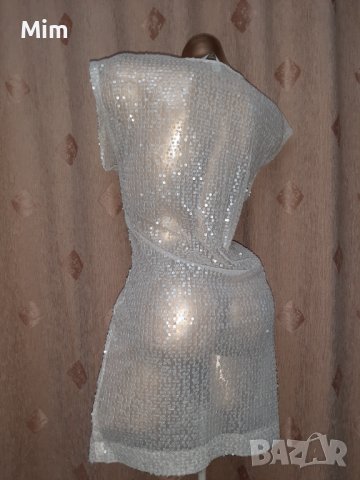 LC   L/XL Бяла прозрачна рокля с пайети , снимка 4 - Рокли - 40385940
