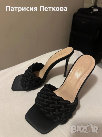 Сатенени елегантни черни сандали / чехли на ток Simmi London, размер 39, черен цвят, цена 20 евро, снимка 5 - Чехли - 54017238