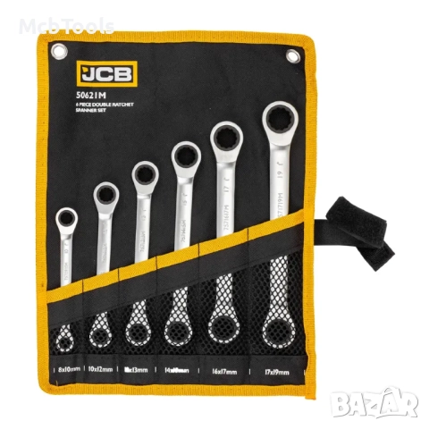 Комплект двустранни тресчотни ключове 8 -19 мм 6 части JCB, снимка 2 - Ключове - 52371791