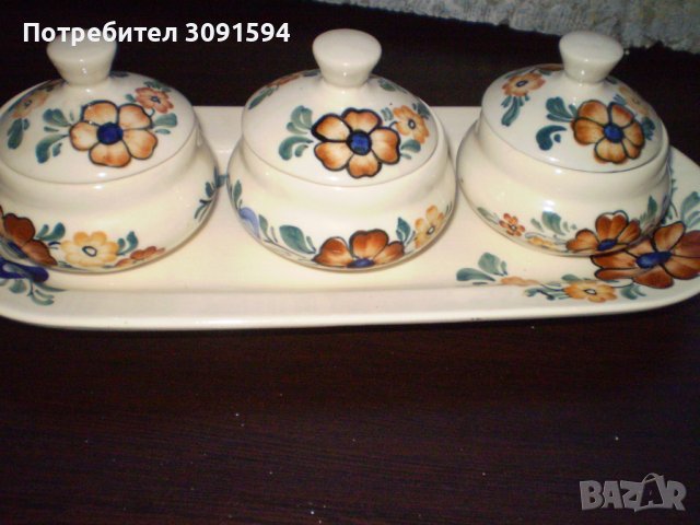 Винтидж ръчно рисуван Полски керамичен комплект четири части, снимка 9 - Други ценни предмети - 40271309